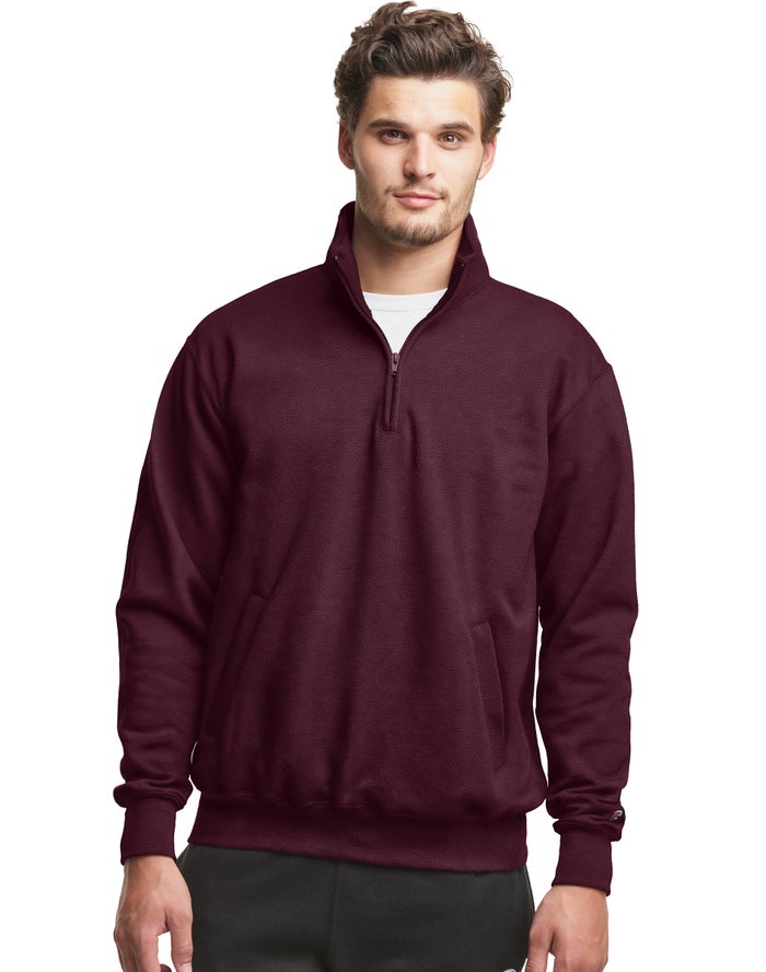 Champion Powerblend Fleece 1/4 Zip With Pockets Erkek Sweatshirt Koyu Kırmızı ( XJYCFA570 )